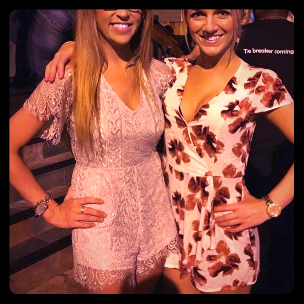 Silver lace open back romper